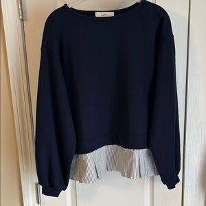 LOFT Dark Blue Sweatshirt with Striped Hem